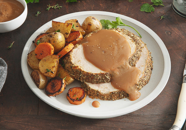 Turkey Breast with Cider Gravy and Herb Roasted Carrots & Potatoes