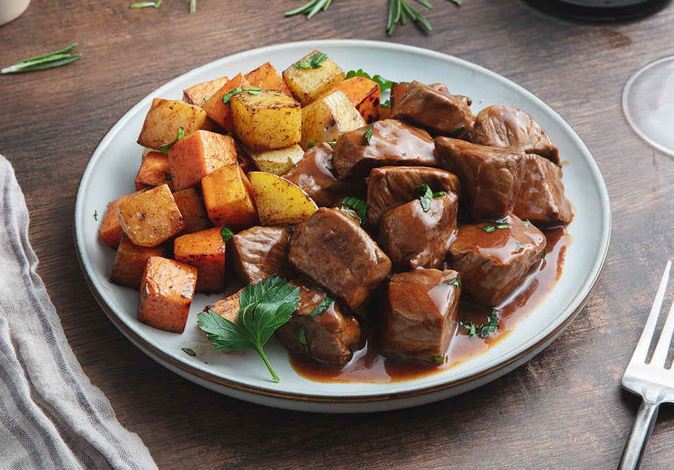 Beef Bourguignon with Roasted Carrots and Potatoes