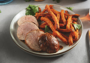 Bourbon Brown Sugar Pork Tenderloin with Sweet Potato Fries