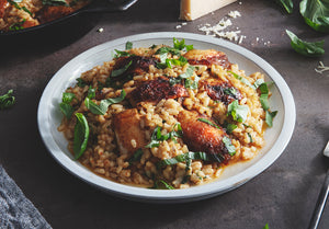 Braised Chicken with Basil Asiago Risotto