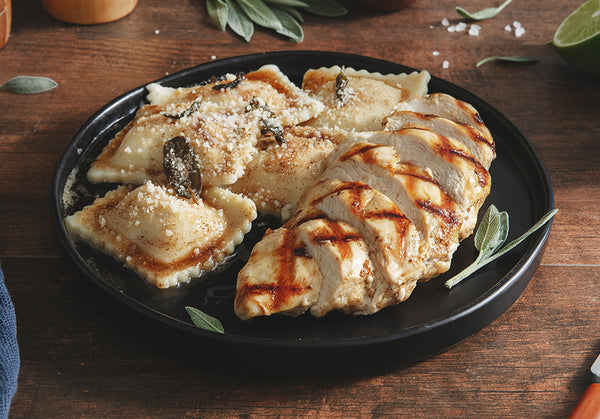 Brown Butter Ravioli and Grilled Chicken 
