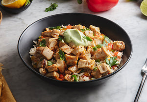 California Chicken Bowl with Diced Veggies and Avocado Creme Sauce