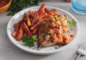 Chicken Romesco with Honey & Smoked Paprika Roasted Carrots