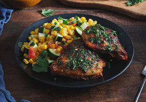 Chimichurri Chicken with Summer Squash and Corn Sauté