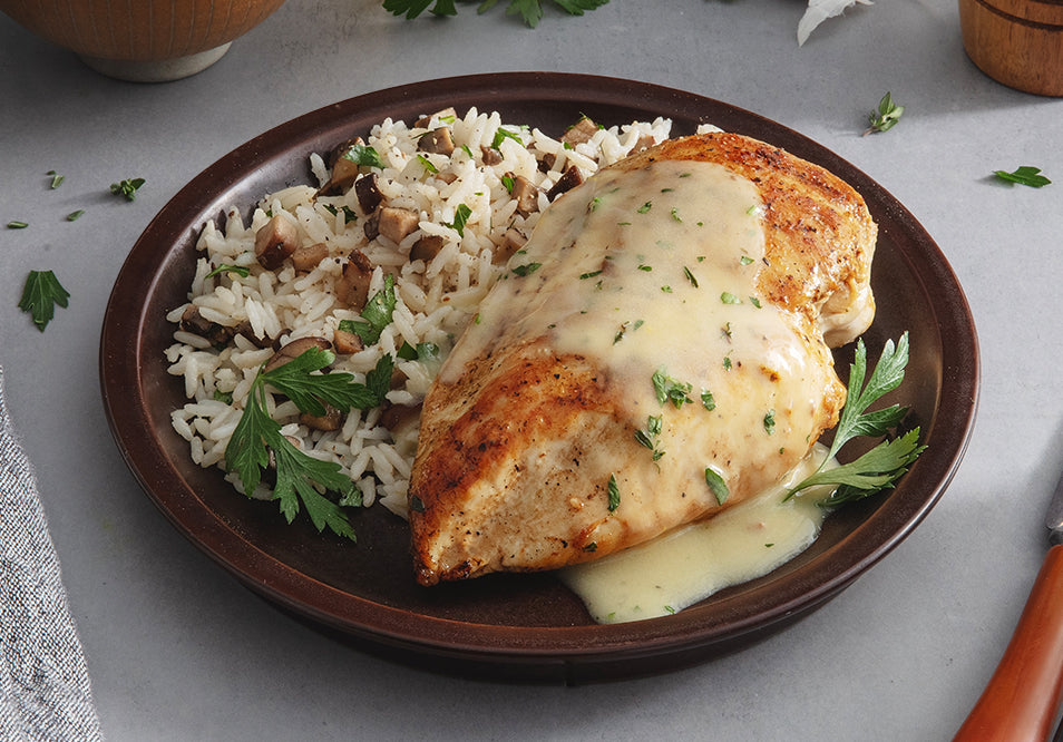 Creamy Garlic Chicken with Mushroom & Thyme Rice Pilaf