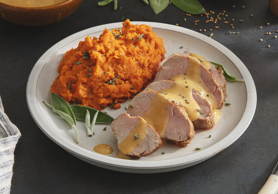 Dijon-Maple Pork Tenderloin with Brown Butter Sweet Potato