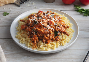 Grass-Fed Beef Orzo with Tomato Cream Sauce