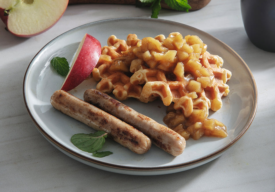 Maple Waffles with Apple Compote and Chicken Sausage