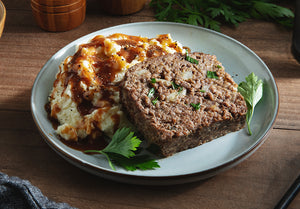 Mighty Meatloaf and Mashed Potatoes with Beef Broth Gravy