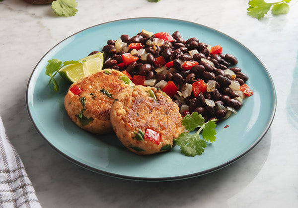 Southwest-Style Salmon Croquettes with Black Beans