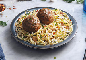 Spaghetti Aglio e Olio with Grass-Fed Beef Meatballs