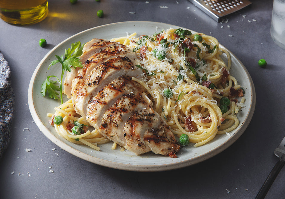 Spaghetti alla Carbonara with Grilled Chicken