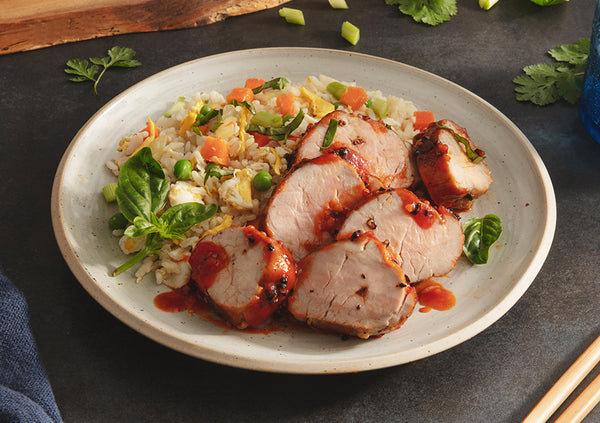 Asian BBQ Pork Tenderloin with Stir-Fried Rice
