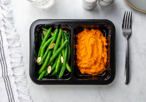 Green Beans Almondine and Mashed Sweet Potatoes