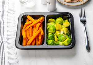 Roasted Carrots with Thyme and Steamed Brussels Sprouts