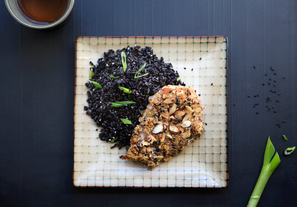 Almond Sesame Crusted Chicken  Asian Black Rice