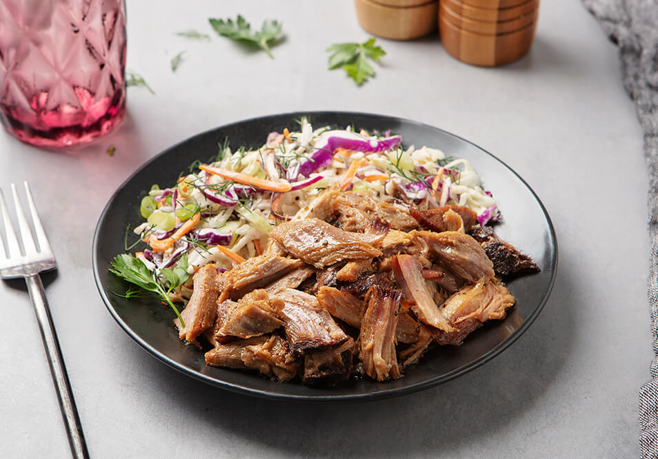 Applewood Smoked Pulled Pork and Creamy Garlic Dill Slaw