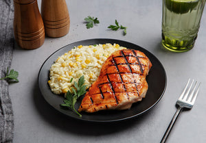 BBQ Rubbed Chicken Breast and Sweet Corn Risotto