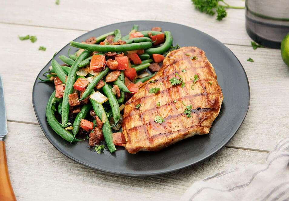 BBQ Smoked Turkey Cutlet with Green Beans and Bacon