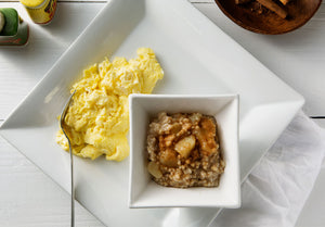 Baked Apple Pie Steel Cut Oatmeal with Scrambled Eggs