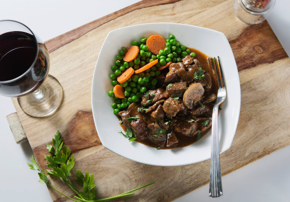 Grass-Fed Beef Bourguignon with Peas and Carrots