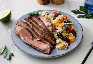 Spice-Rubbed Grass-Fed Flank Steak with Mediterranean Couscous