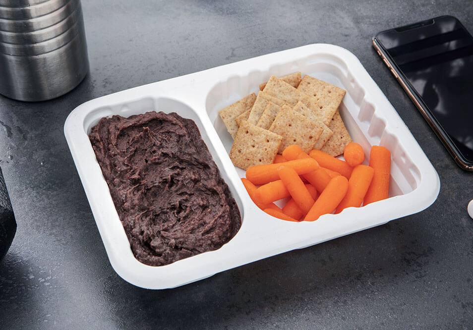 Good TO-GO Snack Pack with Black Bean Hummus, Organic Baby Carrots and Almond Flour Crackers