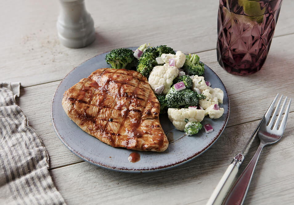 Cherry BBQ Turkey Cutlet with Creamy Broccoli Salad