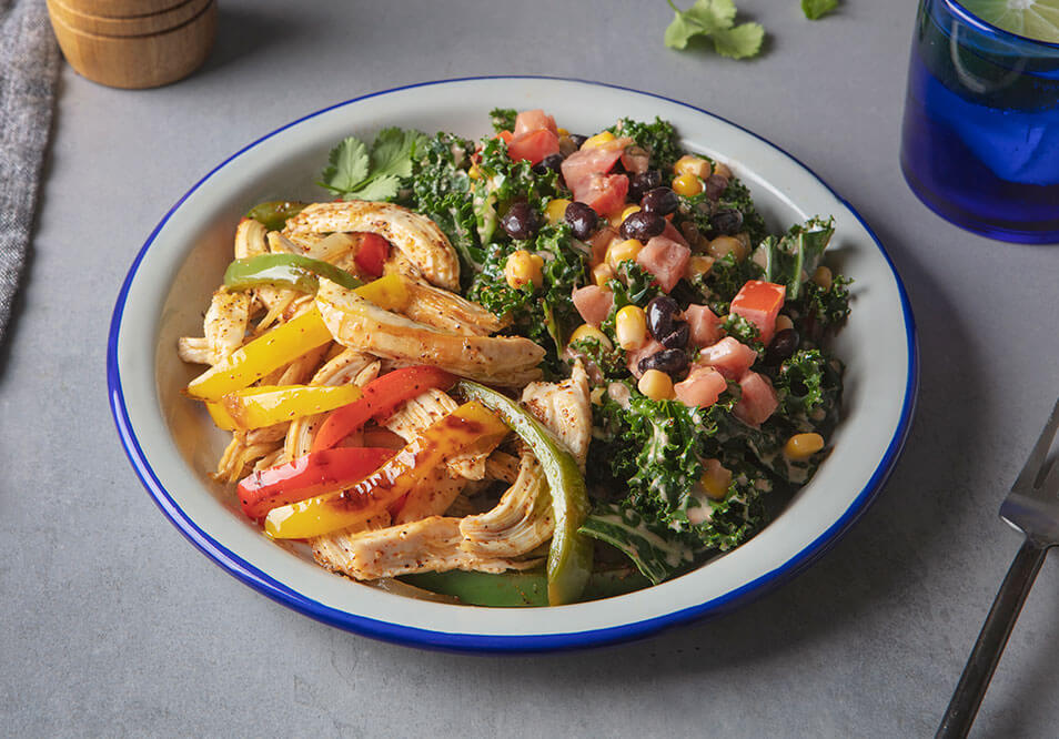 Shredded Chicken Fajitas with Salsa Ranch Kale Salad