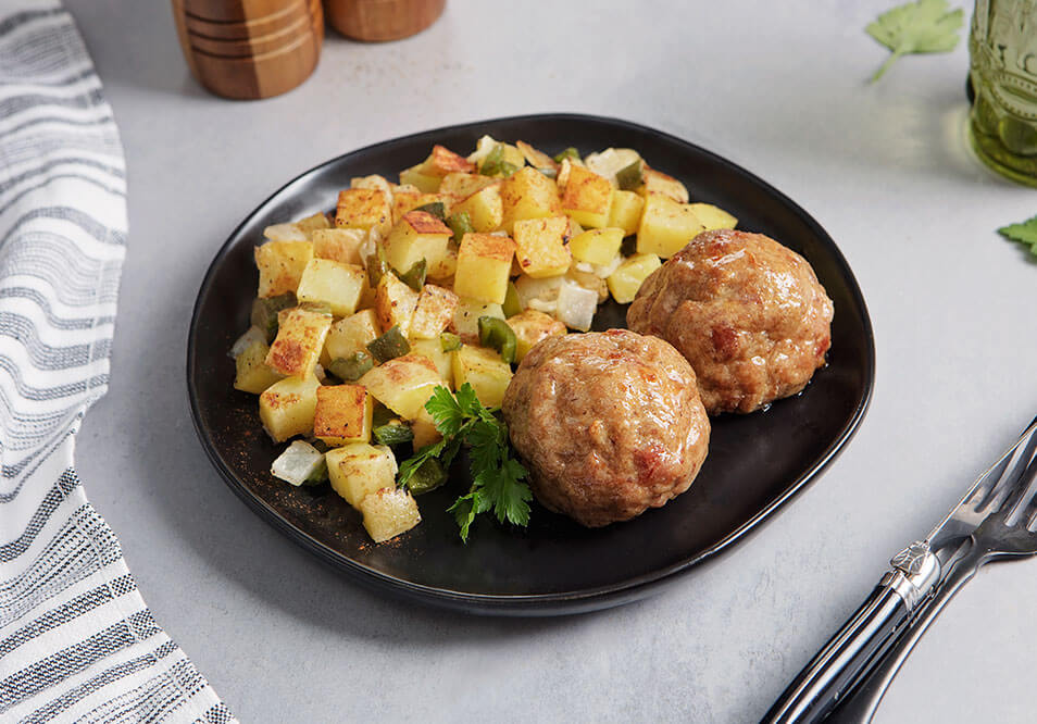 Chicken and Turkey Bacon Meatballs with Southwest Potatoes