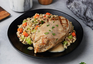 Creamy Garlic Chicken with Herbed Brown Rice and Tri-Color Quinoa