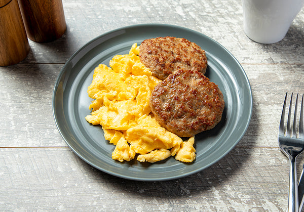 Free-Range Scrambled Eggs with Organic Breakfast Turkey Sausage