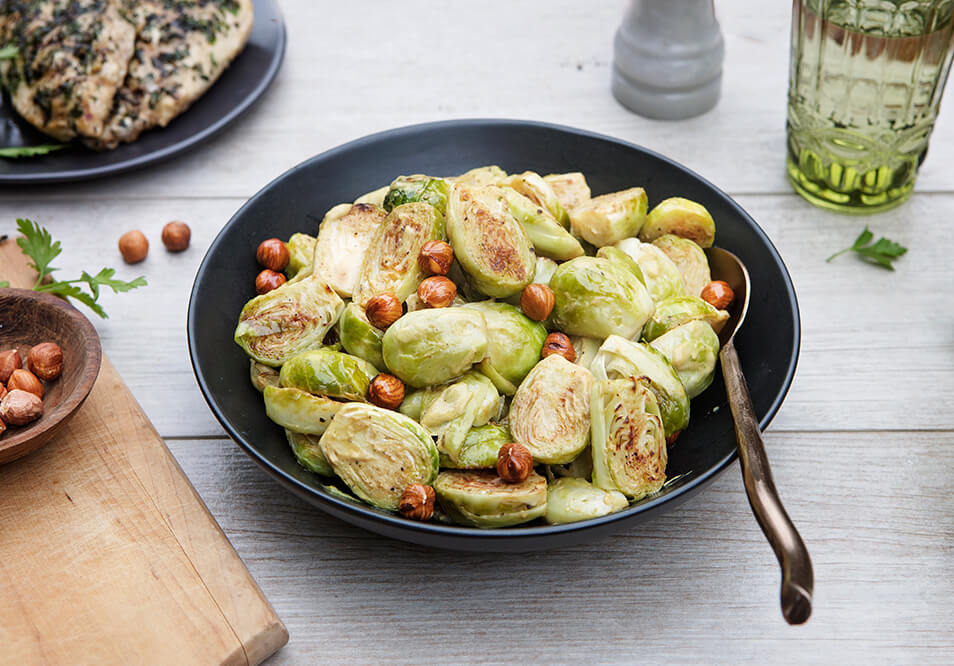 Family Style Brussels Sprouts and Hazelnut Vinaigrette