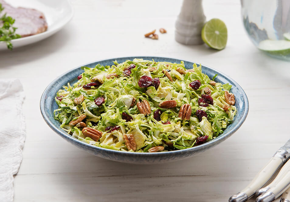 Family Style Shredded Brussels Sprouts, Pecans, and Cranberries