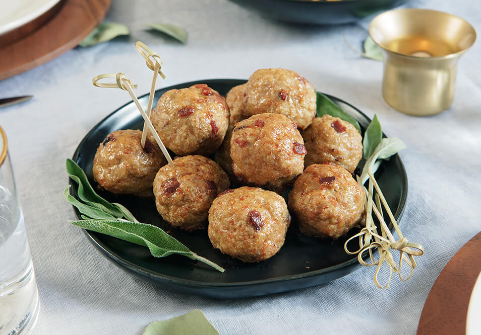 Family Style Chicken and Turkey Bacon Appetizer Meatballs