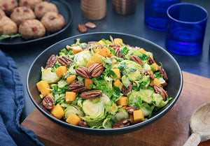 Family Style Shredded Brussels Sprouts with Butternut Squash and Pecans