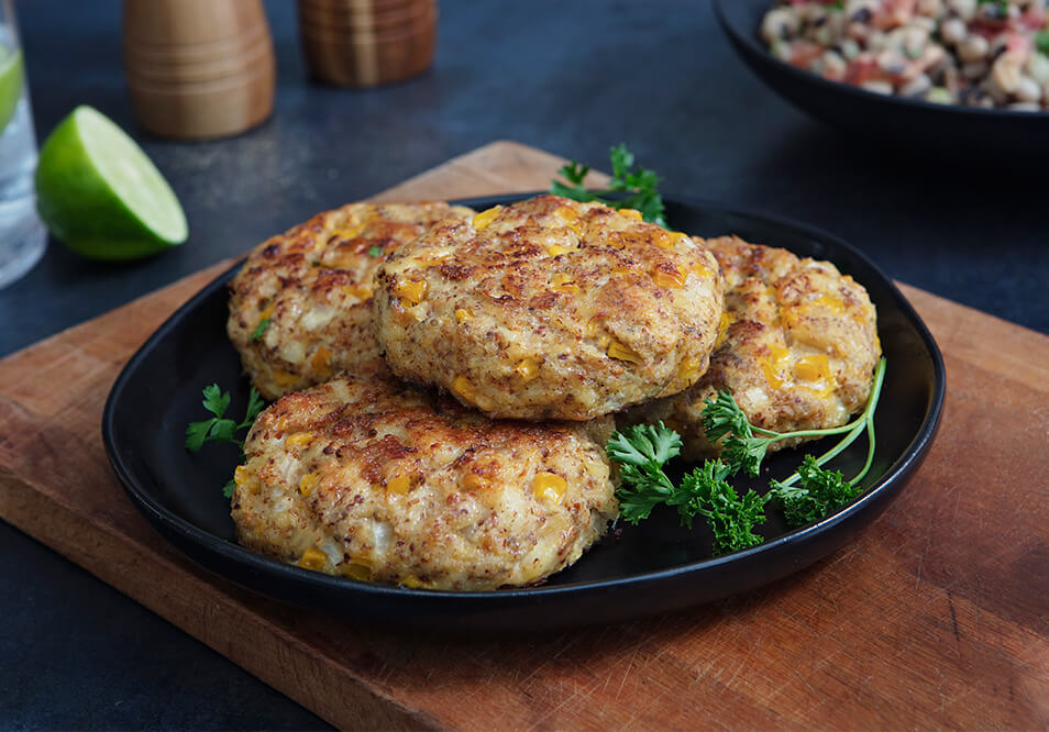 Family Style Wild-Caught Cod and Corn Cakes