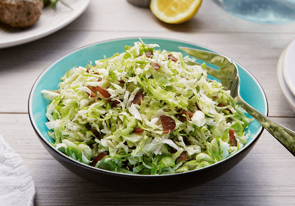 Family Style Shredded Brussels Sprouts and Turkey Bacon