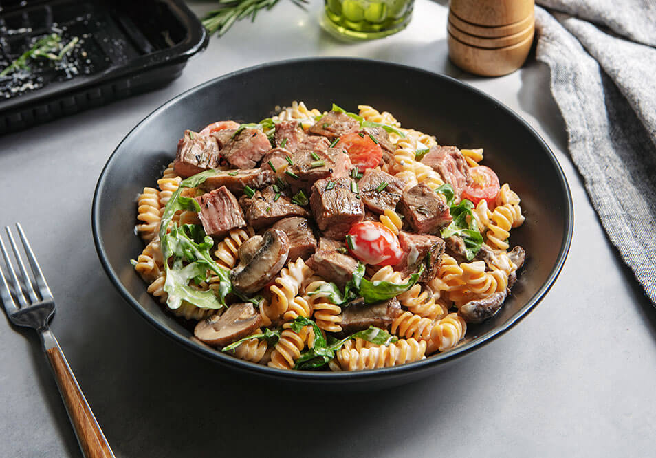 Grilled Grass-Fed Steak Florentine with Gluten-Free Rotini