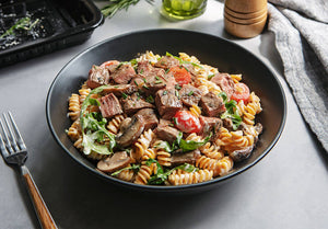 Grilled Grass-Fed Steak Florentine with Gluten-Free Rotini