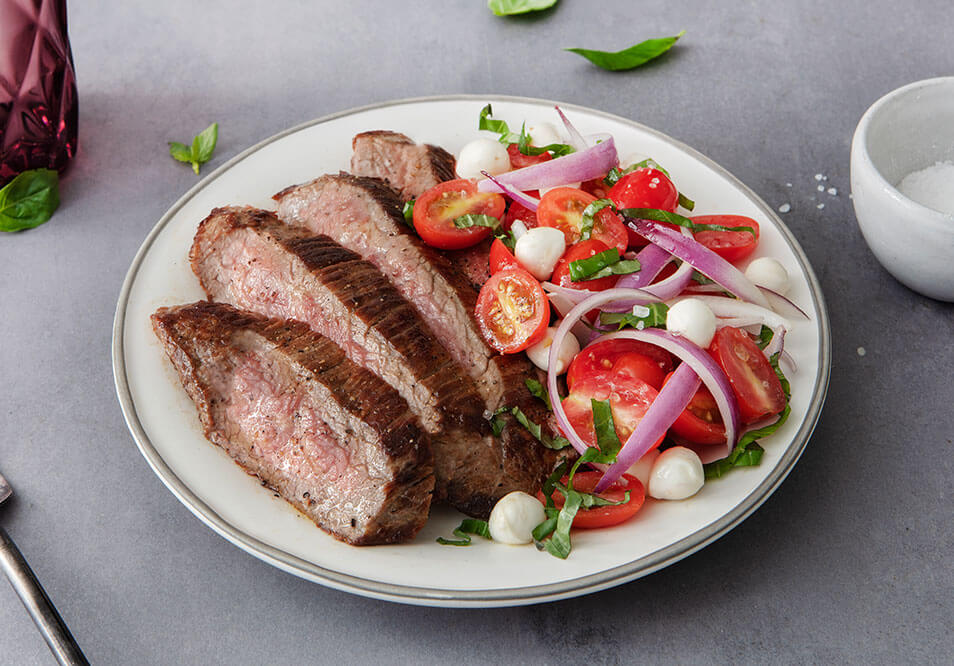 Grass-Fed Flank Steak with Italian Caprese Salad