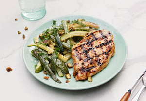 Garlic Chicken with Herbed Zucchini Spears and Toasted Pistachios