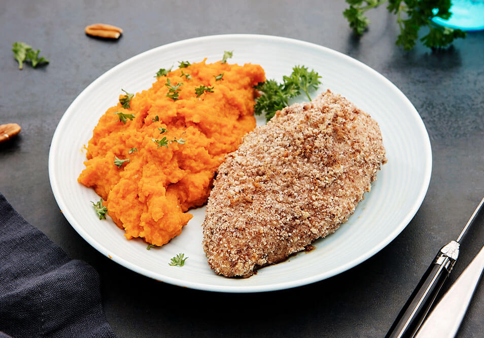 Garlic Pecan Chicken and Mashed Carrots