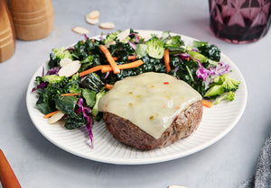 Grass-Fed Beef Burger with Pepper Jack and Superfood Salad