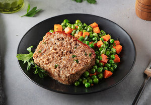 Grass-Fed Beef Mighty Meatloaf with Peas and Carrots