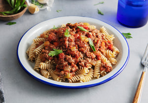 Grass-Fed Bison Bolognese with Chickpea Pasta