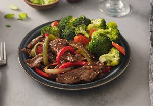 Grass-Fed Pepper Steak Stir-Fry with Sesame Broccoli and Carrots