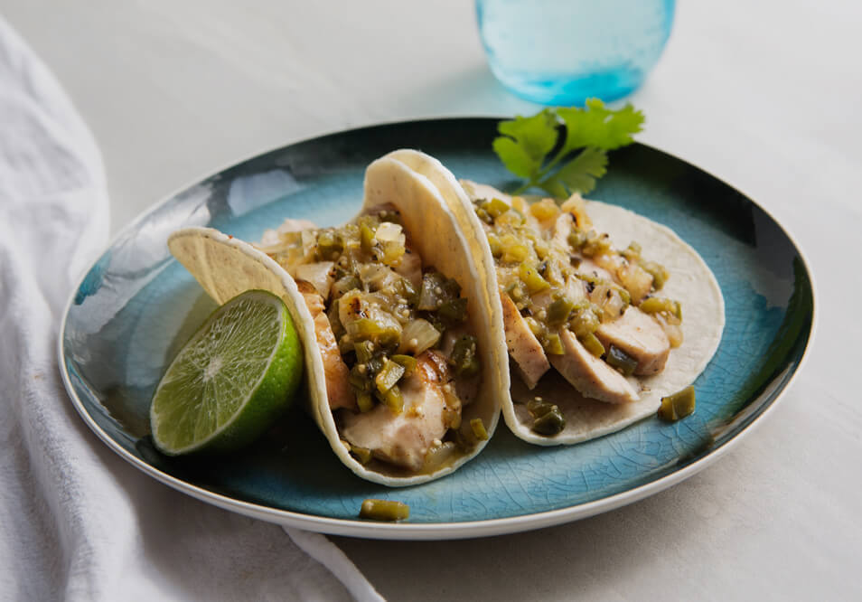 Grilled Chicken Tacos with Tomatillo Salsa