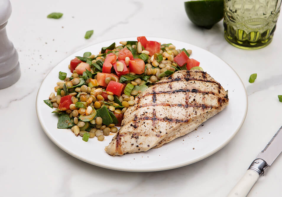 Grilled Peppercorn Chicken and Summer Lentil Salad