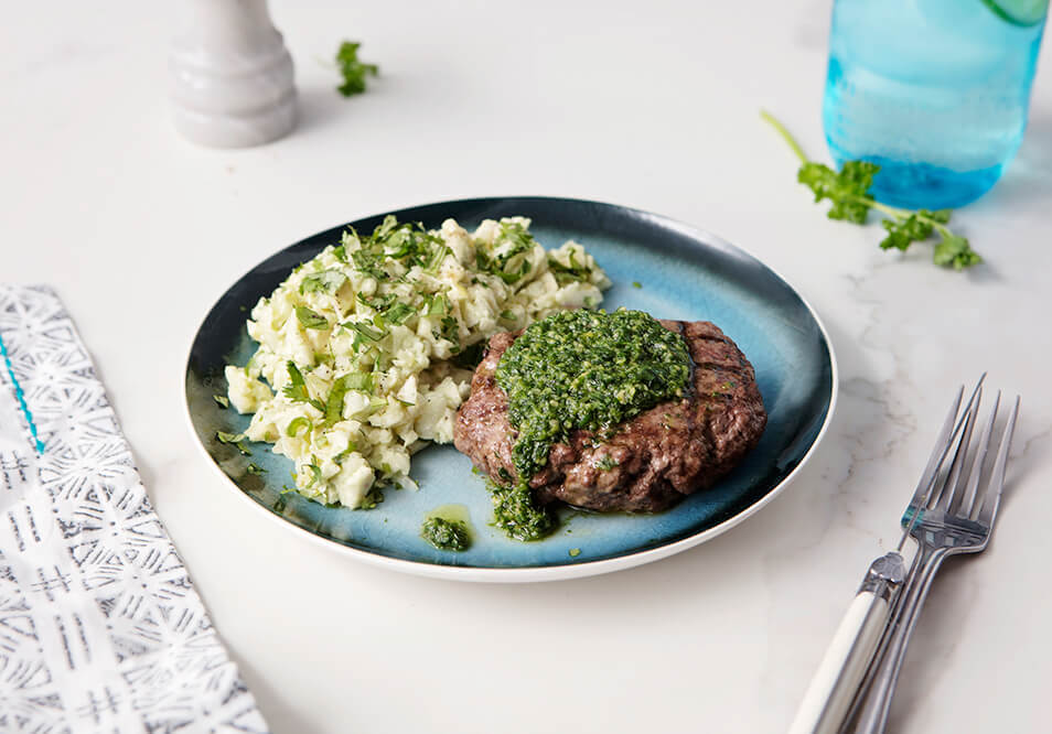 Grilled Grass-Fed Beef Burger with Salsa Verde and Creamy Root Veggie Slaw